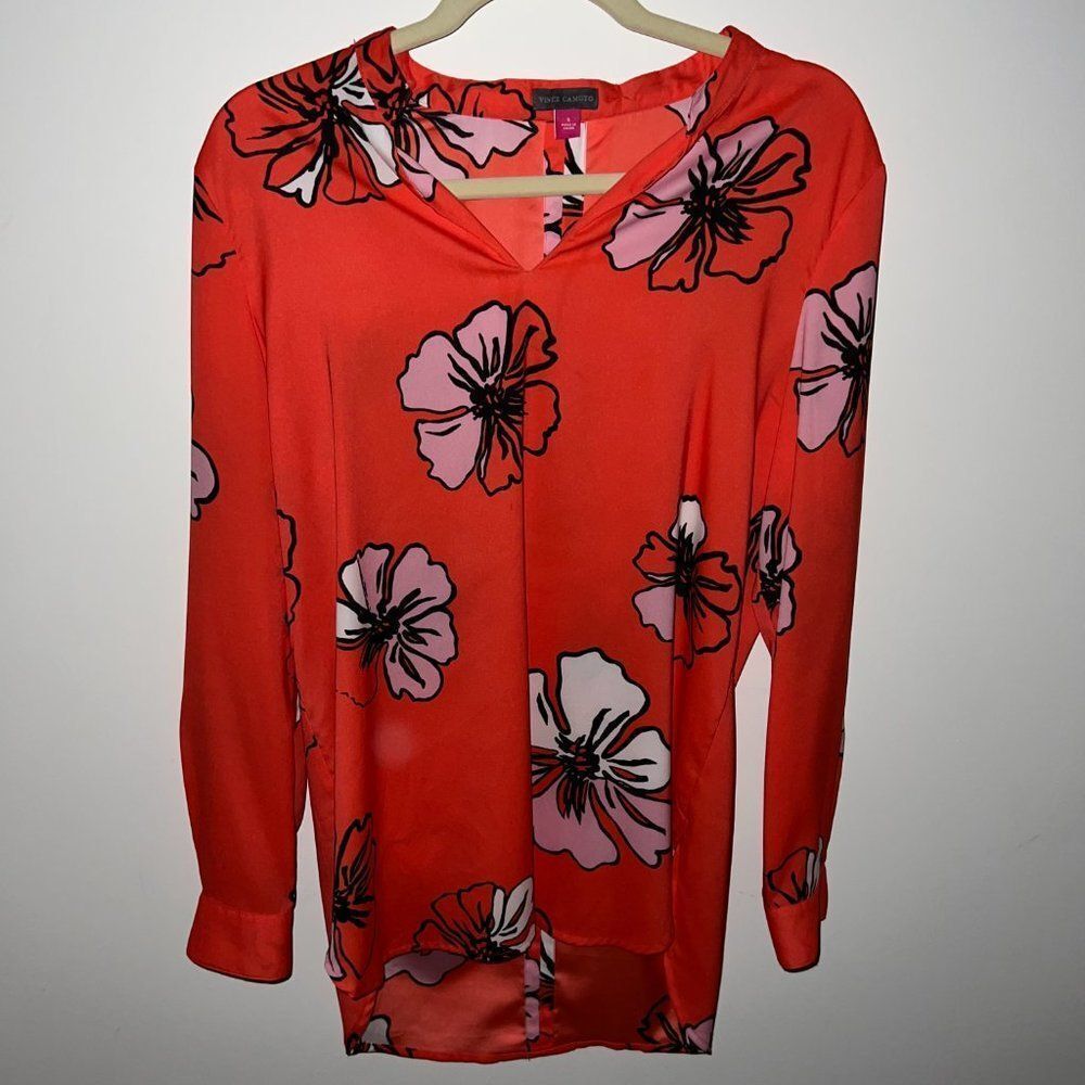 Vince Camuto V-Neck Ladies Orange Floral Blouse